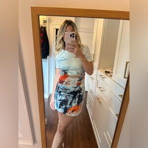 Printed mini dress with front slit